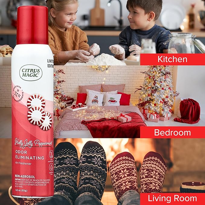 Citrus Magic Holiday Odor Eliminating Air Freshener Spray, Holly Jolly Peppermint, 3-Ounce, Pack of 3