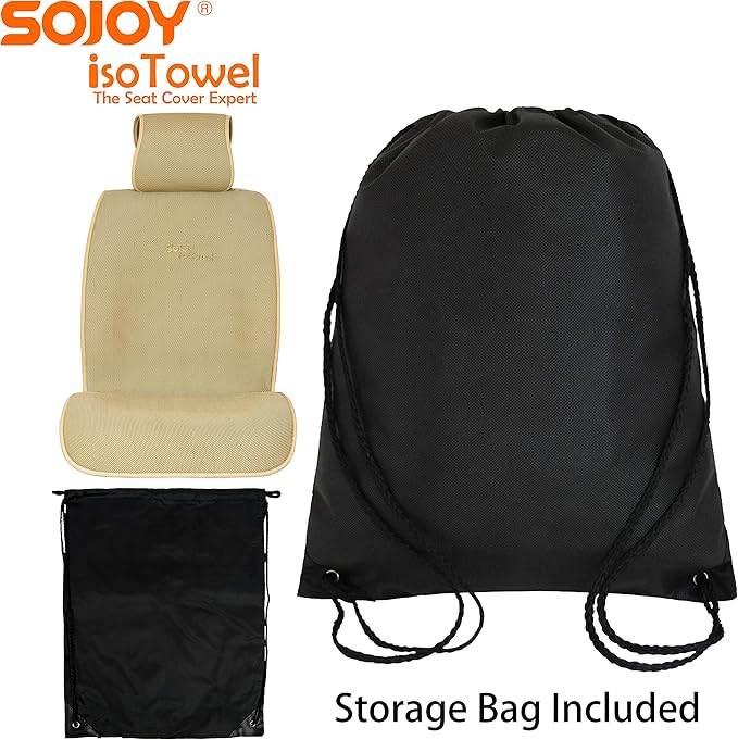 Sojoy IsoTowel Car Seat Cover, Microfiber Seat Protector with Quick-Dry Non-Slip Base,Car seat Protector for All Workouts, All-Weather Honeycomb Cloth (Tan)