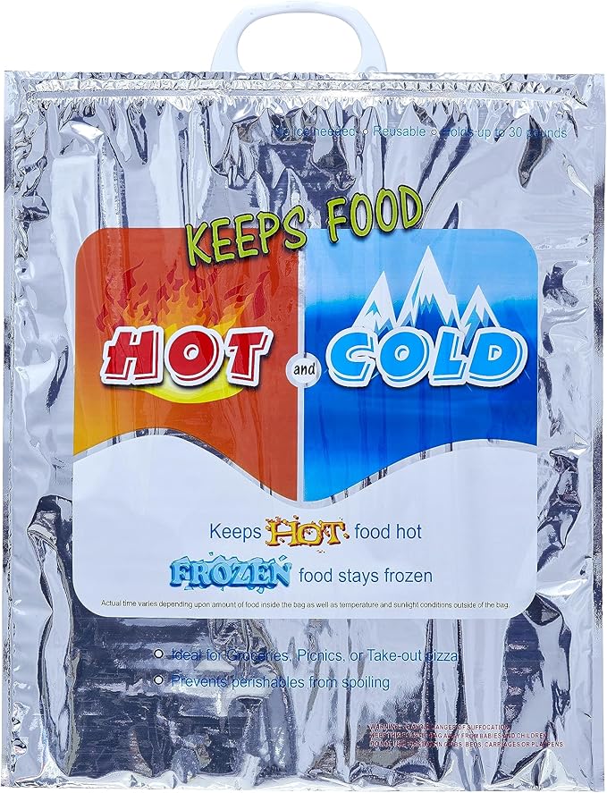 Superio Hot and Cold Insulated Bags for Food Delivery, Grocery Shopping Bags, Food Storage for Hot and Frozen Food for Travel, Disposable Cooler Bag, Reinforced Thermal Lunch Bag (1, 16"x19.25")