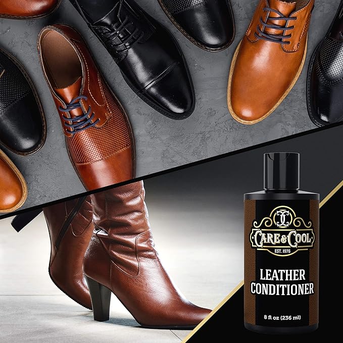 Care & Cool Ultimate Leather Conditioner and Softener with Hi-tech Cloth. Restores, Polishes, and Rejuvenates Your Shoes, Boots, Jackets, Purses, Bags, Car Interiors, Couches, and other Furnitures.