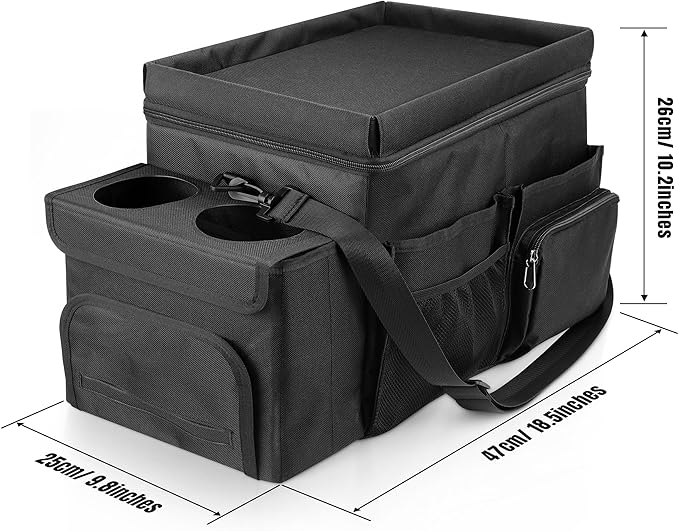Waterproof Car Organizer with Lid, Car Cooler Bag with Cup Holder and Tissue Box