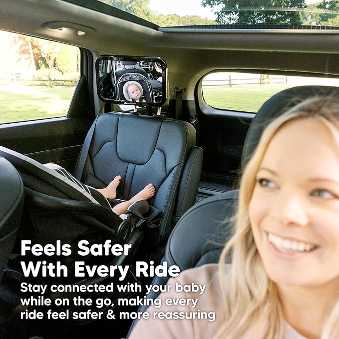 KeaBabies Baby Car Seat Mirror - Wide Shatterproof Backseat Infant Car Mirror for Baby Rear Facing, Crystal Clear View, Travel Accessories, Easy Install & Adjust for Removable Headrest (Matte Black)
