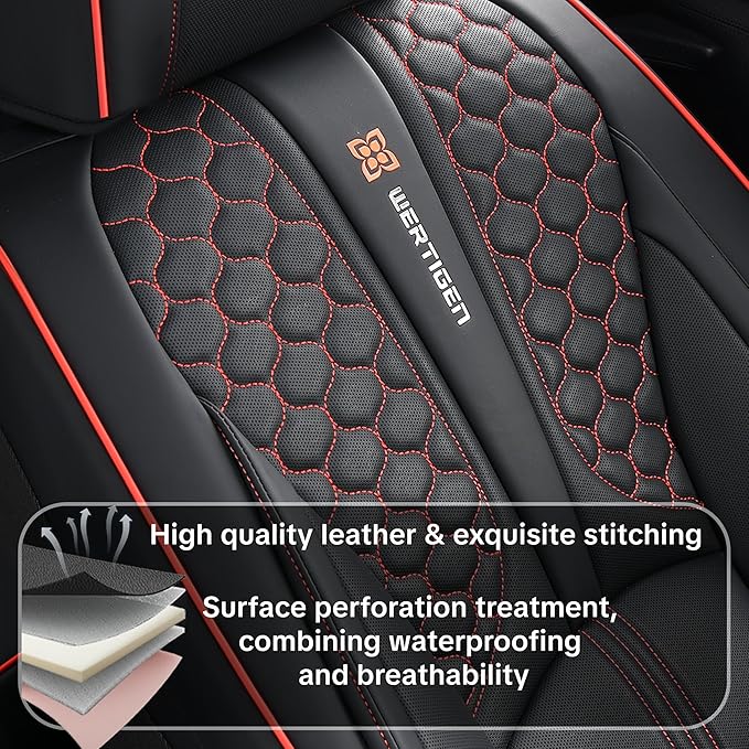 Red Edge Car Seat Covers for Ford Bronco Sport 2021-2025 Car Seat Cover, Leather, 5 Piece Full Set, Waterproof, with Lumbar Support, Suitable for All Seasons