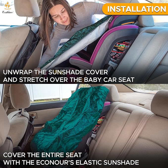 EcoNour Baby Car Seat Sun Shade Cover | Infant Car Seat Heat Protector | Reflective Shield Keeps Baby Seat Cool | UV Protection Cover for Travel | Green