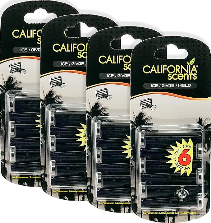 Car Vent Sticks, Long-Lasting Car Air Freshener and Odor Eliminator, 6 Sticks, California Scents, 4 Packs (Ice)