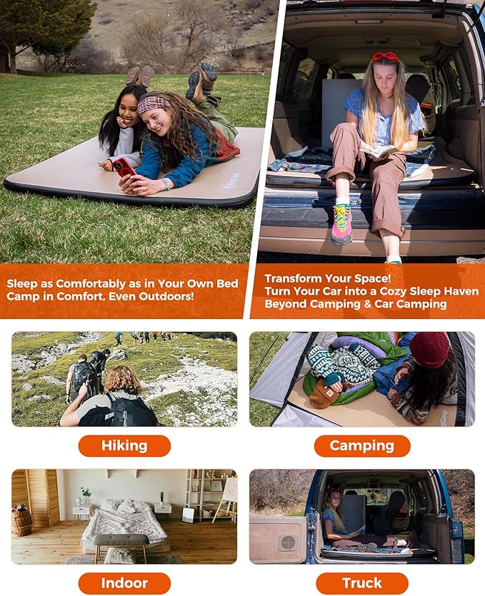 KingCamp FLEXIREST 5.0 Camping Mattress, No Sag High-Support Inflatable Double Sleeping Pad with 1100lbs Capacity & Pump Sack, PVC-Free Air Bed for Outdoor Car Tent Cot Camping Glamping Couples, Full