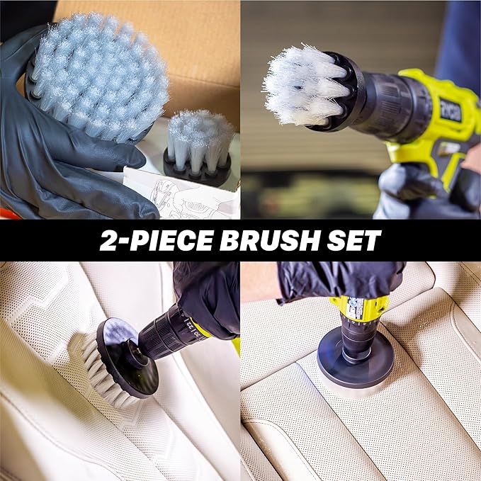Maxshine 2" & 4" Universal 2-Piece Soft Leather Drill Brush Attachment Set – Professional Detailing for Leather, Fabric, Delicate Carpets & Convertible Tops – Gentle Cleaning Tool