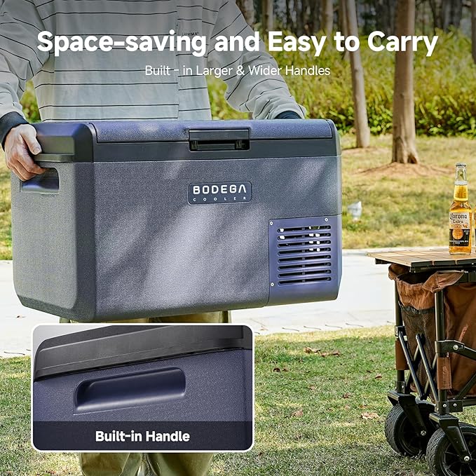 BODEGACOOLER 12 Volt Car Refrigerator, 42QT(40L) IPX4 Waterproof Electric Cooler, 31dB Ultra-Quiet Car Fridge APP Control with 12/24V DC 110-240V AC, -4โ~68โ, Portable for Truck RV Camping, Travel