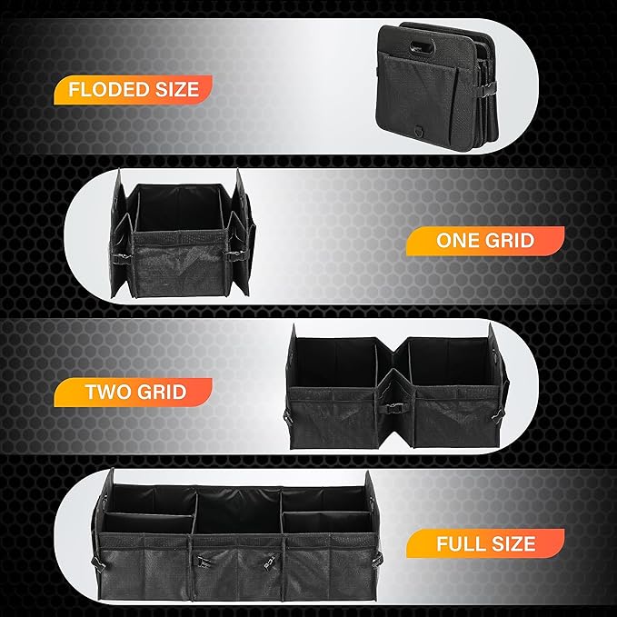 YSSOA Multi Compartments Collapsible Car Trunk Organizer, 600D Waterproof Oxford Polyester 50L Car Storage with Adjustable Strap & Anti-slip Bottom, for SUV, Truck, Black New
