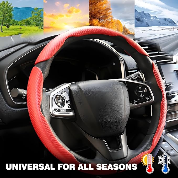 3 Pcs Carbon Fiber Car Steering Wheel Cover, Anti-Skid & Scratch-Proof,Segmented, Butterfly Thin Steering Wheel Cover Men/Women Universal Fit 14.5"-16" Wheel Covers for Cars/Truck/SUV