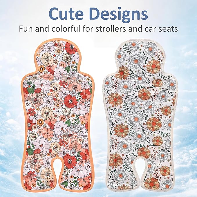 Pinkunn 2 Pcs Gel Car Seat Cooling Pad for Baby Summer Breathable Ice Cushion Multifunctional Ice Stroller Cooler Mat for Stroller Baby Dining Chair Child Safety Seat(Classic Color,Flower)