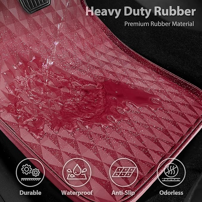 CAR PASS Deep Dish Rubber Car Floor Mats All Weather Protection - Heavy Duty Waterproof Auto Floor Mats Universal Fit for Sedan SUV Truck - Anti-Slip 3D Rhombus, 4 Pieces (Burgundy)
