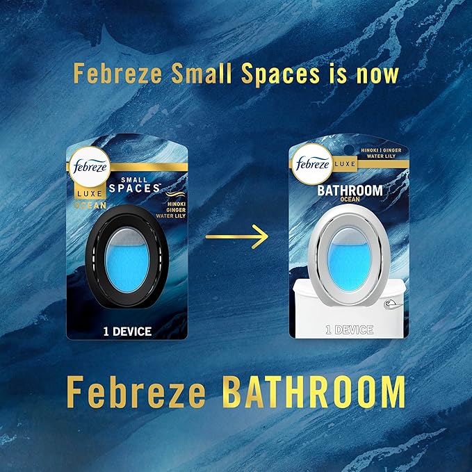 Febreze Bathroom Air Freshener, Odor-Fighting, Plug In Alternative, Air Fresheners for Small Spaces in Home, Bathroom, Kitchen, & Closet, Pet & Litter Box Odor Fighter, Ocean Scent, 4ct