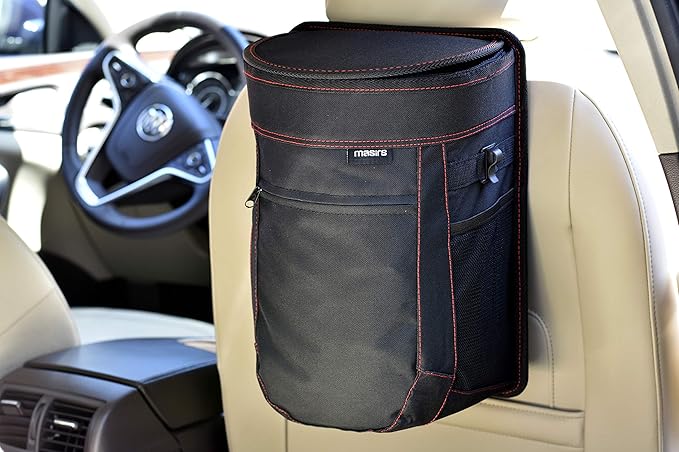 Masirs Vehicle Trash Can - Large Removable Leakproof Garbage Bag, Fasten The Car Waste Basket to Back or Front Seat Headrest. Great Garbage Can for Car, SUV, Truck, Van or Minivan.
