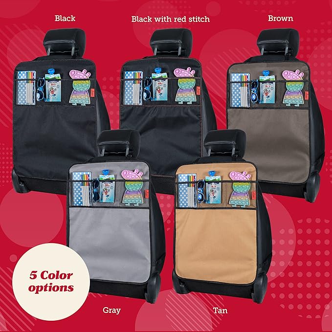 Lusso Gear Seat Back Protector - 2-Pack Kids Kick Mat & Car Seat Organizer - Waterproof Oxford Backseat Cover - 3 Mesh Pockets for Car Organization, Black