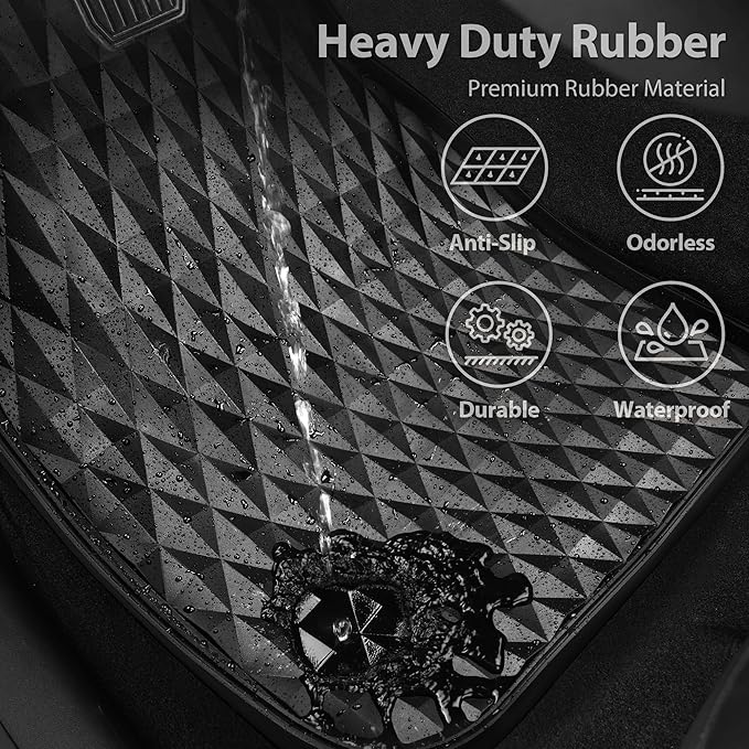 CAR PASS Deep Tray Rubber Car Mats, Heavy Duty All-Weather Floor Mat for Car, Durable Anti-Slip 3D Rhombus Waterproof Car Floor Mats, Universal L~S Fit for Truck SUV Vehicle Automotive, 4 Pieces Black