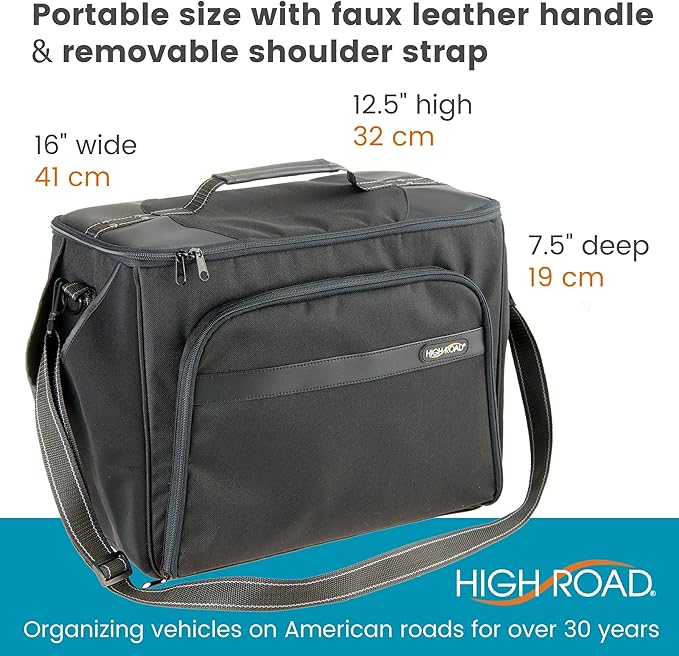 High Road Car Office Organizer - Front Seat Organizer with Desk Supplies Compartment, Laptop Sleeve, 2 Bottle Holders, Storage Cover and Padded Shoulder Strap for Cars, Trucks and Patrol Vehicles