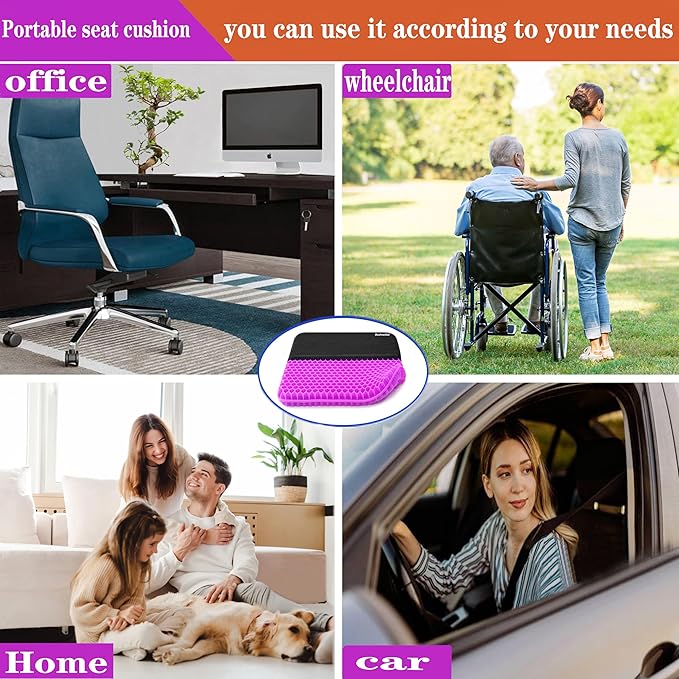Plus Size Gel Seat Cushion for Long Sitting, Extra Large and Thick, Seat Cushion for Back, Hip, Sciatica, Tailbone Pain Relief, Use for The Office, Wheelchair, Car, Recliner, Truck.(Rose red)
