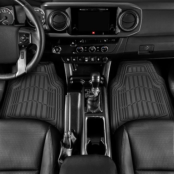 CAT PU Leather Seat Covers for Cars – (2) Front Seat Covers with (4) All-Weather Heavy-Duty Floor Mats for Trucks, Cars, & SUVs Combo Set – Car Interior Protection Liners for Car Seats and Floors