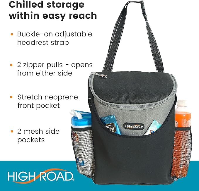 High Road SnackStash Soft Car Cooler Bag for Cold and Hot Food Transport - Insulated Backseat Cooler Bag for Car, SUV, Truck or Van - Portable Soft Cooler with Storage Pocket and Bottle Holders
