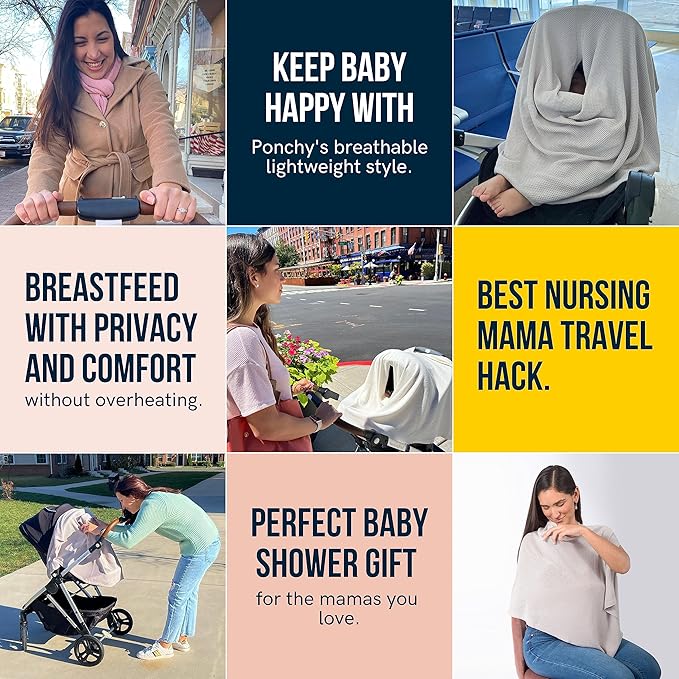 Breathable Nursing Cover for Breastfeeding | Ponchy by Gold Mamas | 5 in 1 Nursing Poncho | Baby Registry Essentials | Rose Pink