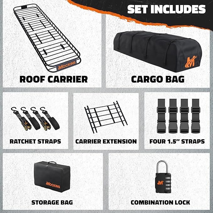 Mockins 85"x24"x4" Extendable Skinny Roof Rack Cargo Carrier w/ 20 CuFt Soft-Shell Rooftop Cargo Bag for Top of Car | 250 Lbs Cap Weatherproof Narrow Car Top Carrier Set w/Straps, Lock, & Carry Case