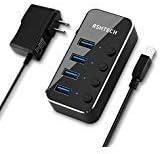 Powered USB Hub, RSHTECH 4 Port USB 3.0 Hub Splitter Portable Aluminum USB Data Hub Expander with Individual On/Off Switch and Universal 5V AC Adapter, 3.3ft USB 3.0 Cable (RSH-516)