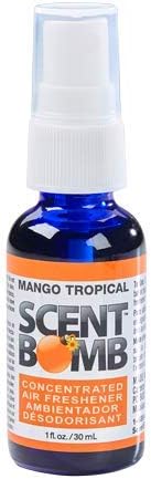Scent Bomb Air Freshener Spray, Long-Lasting Odor Eliminator - Effective Deodorizer for Home & Car, Fresh Room Spray for Kitchen, Bathroom & Smell Neutralizer - 1 oz Pack of 4, Mango Tropical Scent