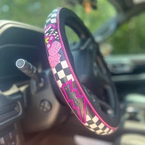 Western Steering Wheel Cover, Color Printed Embossed Hand-Painted Leather Western car Parts, for Women Man, Anti-Slip Design Easy to Install, for Trucks SUVs Cars (Style 5)