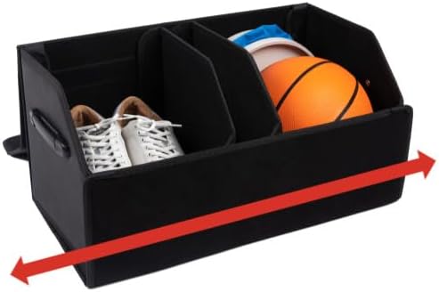 OLG Car Trunk Organizer 50L SUV Bin with (Magnetic Lid) (Faux Leather) (Collapsible Design) - (2 Dividers) (50kg Anti-Slip Hold) Waterproof Storage Box for Cars and Camping