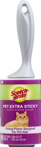 Scotch-Brite Pet Hair Pickup Extra Sticky Lint Roller,Designed for Removing Fur + Fluff on Couches,Clothes,Dog and Cat Beds,& More,95 Easy-Tear Adhesive Sheets Total (Pack of 4)