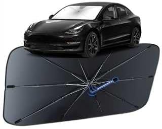 Windshield Sun Shade for Tesla Model 3 2018-2026, Umbrella Car Shades with 360°Rotating Shaft, Foldable Front Window Sunshade for UV & Heat Protection