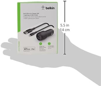 Belkin 24-Watt Dual USB Car Charger - 2 12W USB-A Ports with Lightning Cable - Fast Charging for Apple iPhone, Samsung Galaxy, AirPods, & More - USB-C Charger