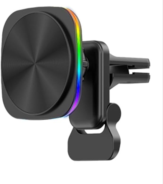 Car Phone Mount – 15W Magnetic Wireless Charger for 12-15 Series, Reliable and Efficient Wireless Charging Phone Holder (Black with RGB Light)