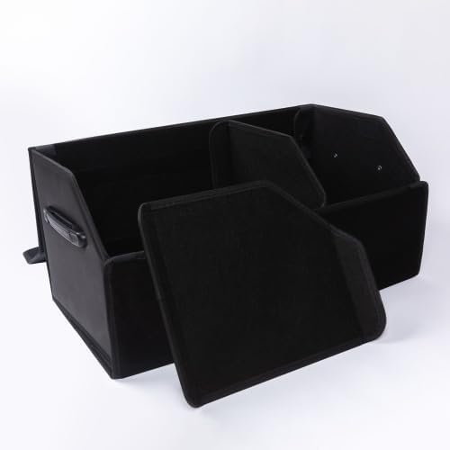 OLG Car Trunk Organizer 50L SUV Bin with (Magnetic Lid) (Faux Leather) (Collapsible Design) - (2 Dividers) (50kg Anti-Slip Hold) Waterproof Storage Box for Cars and Camping