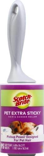 Scotch-Brite Pet Hair Pickup Extra Sticky Lint Roller,Designed for Removing Fur + Fluff on Couches,Clothes,Dog and Cat Beds,& More,95 Easy-Tear Adhesive Sheets Total (Pack of 4)