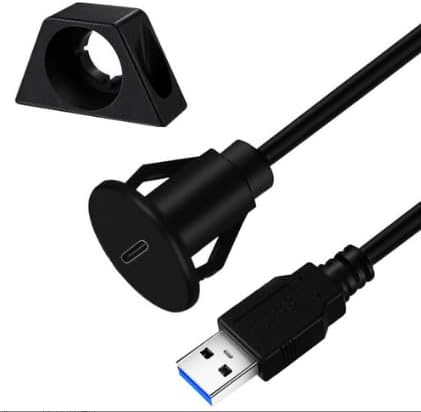 zdyCGTime USB C to USB 3.0 A Threaded Flush Mount Waterproof Cable Adapter USB 3.0 Male to USB C Female Panel Mount Extension Cable, for Car Boat Truck Yacht Motorcycle, (1.5M/5Ft)