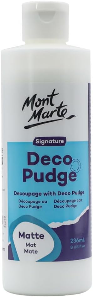 Mont Marte Deco Pudge Craft Varnish Signature 236ml (8 US fl.oz) – Matte, Multi-Purpose Clear Craft Sealer, Varnish and Decoupage Glue, Ideal for Acrylic Paints, Paper, Wood, Ceramics, Fabrics, Clay