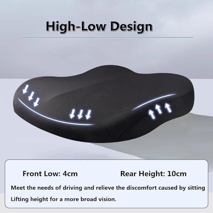 Adult Car Booster Seat Cushion, Car Seat Driver Height Boost Mat Memory Foam Car Seat Cushions Pad Improve Driving View Non-Slip 3D Office Chair Cushion Pressure Relief (Black)
