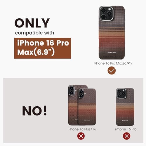 pitaka for iPhone 16 Pro Max Case Compatible with MagSafe, Thin & Light Case iPhone 16 Pro Max with a Caseless Feel, 1500D Aramid Fiber Woven [Tactile Woven-Sunset]