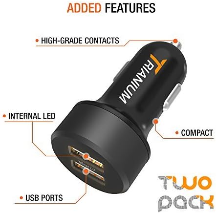 Trianium Car Charger 24W (2 Pack) Dual Charger Adapter, AtomicDrive SmartUSB Compatible iPhone 12 11 Pro Max/XR/XS Max/X/8/7/6s/6 Plus, iPad Pro/Air2/Mini,Galaxy S20,Note,LG,Nexus,HTC,Huawei,and More