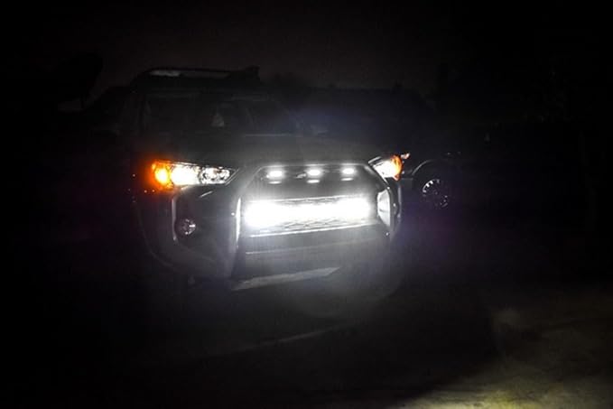 iJDMTOY 3pc Set Dark Smoked Lens Full LED Strip Front Grille Lighting Kit Compatible with 2014-up Toyota 4Runner, Includes (3) 24-SMD 6000K White LED Assy & Wiring Harness