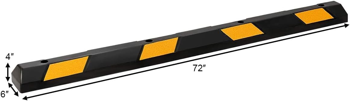 ERGOMASTER Parking Stopper for Garage,72” Rubber Parking Block with 8 High Reflective Yellow Safety Stripes for Vehicles Truck Driveway, Protect Pumpers from Cars Vans Trucks (8)