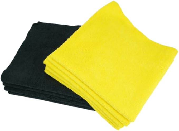Zacapa 10-Pack Edgeless Microfiber Towels 16x16 in 300 GSM Premium Short Pile/Scratch-Free Car Detailing Towels, Lint-Free Cleaning Cloths/Yellow & Black