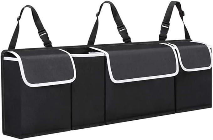 Tianle Backseat Trunk Organizer for Car - Durable Trunk Hanging Storage Bag with 4 Large Storage Pocket & 3 Adjustable Buckles Space Saving Expert (Black A)