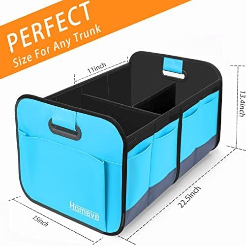 Homeve Trunk Organizer, Car Storage, Reinforced Handles, Collapsible Multi-Compartment, Foldable, Waterproof, Sturdy, 600D Oxford Polyester For Car, SUV, Mini-Van, Blue, 2 Compart