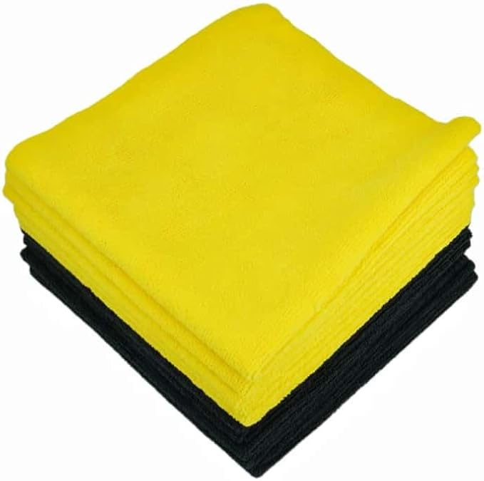Zacapa 10-Pack Edgeless Microfiber Towels 16x16 in 300 GSM Premium Short Pile/Scratch-Free Car Detailing Towels, Lint-Free Cleaning Cloths/Yellow & Black
