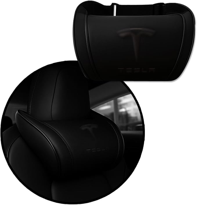 Car Headrest Neck Pillow Support Ergonomic, with Valve Stem Covers Accessory for Driving Seat Fatigue Relief Compatible with Model S X 3 Y & Cybertruck - 1 Piece