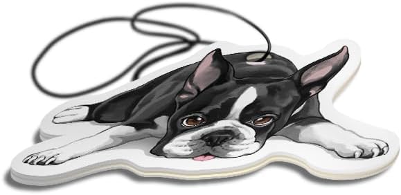 WIRESTER Hanging Air Freshener for Car, Home, Bathroom, Office, Decorative Charm Ornaments, Boston Terrier Dog Lying Down Looking Up