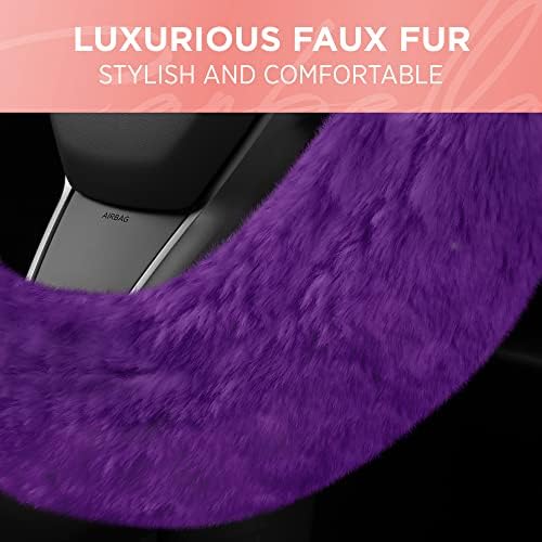 Carbella Aspen Purple Fuzzy Steering Wheel Cover for Women ‚Äì Cute and Stylish Fluffy Fur Steering Wheel Cover for Cars Trucks Vans SUVs, Universal Fit for Wheel Sizes 14.5 to 15.5 inches